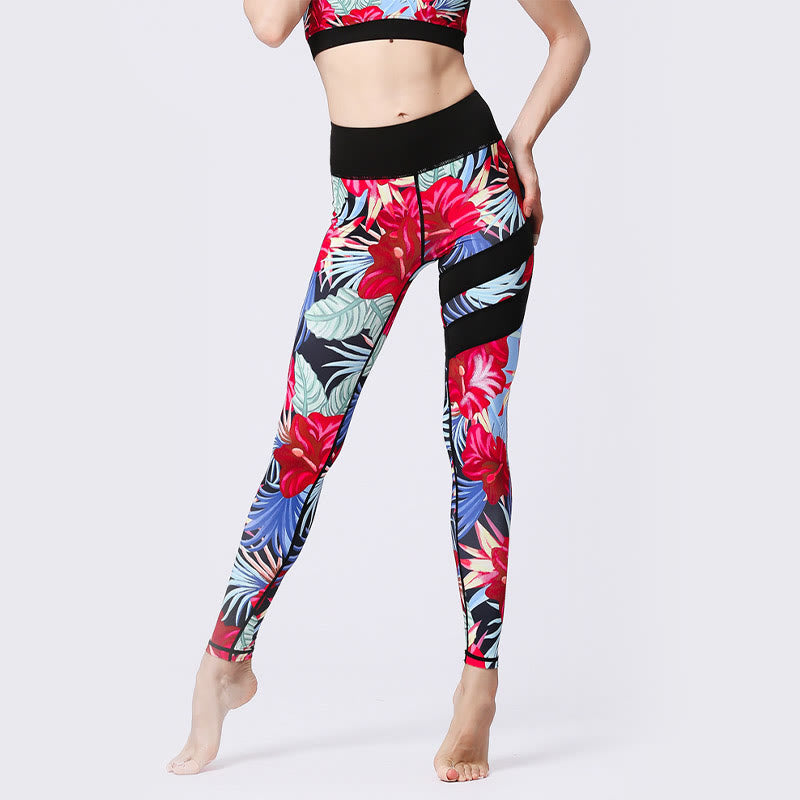 Mythstone Flower Petal Leaves Print Sports Exercise Fitness High Waist Leggings Women's Yoga Pants