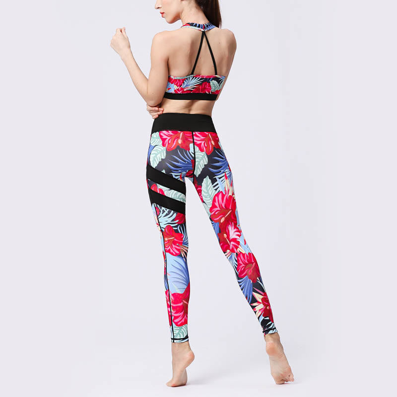 Mythstone Flower Petal Leaves Print Sports Exercise Fitness High Waist Leggings Women's Yoga Pants