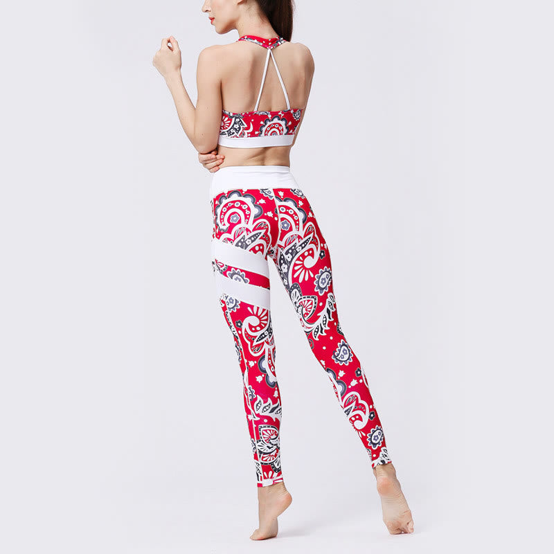 Mythstone Flower Petal Leaves Print Sports Exercise Fitness High Waist Leggings Women's Yoga Pants