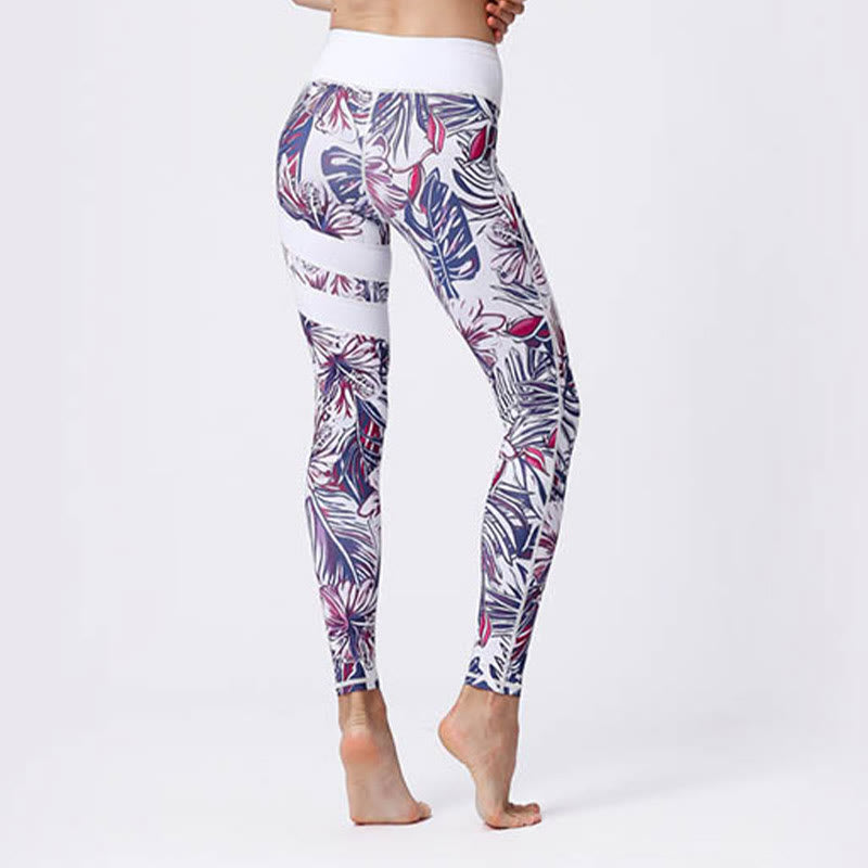 Mythstone Flower Petal Leaves Print Sports Exercise Fitness High Waist Leggings Women's Yoga Pants