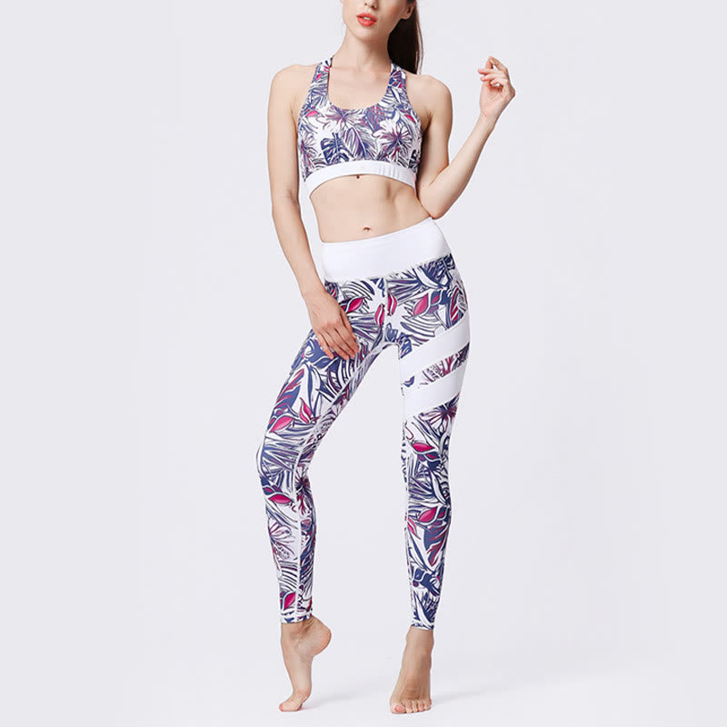 Mythstone Flower Petal Leaves Print Sports Exercise Fitness High Waist Leggings Women's Yoga Pants