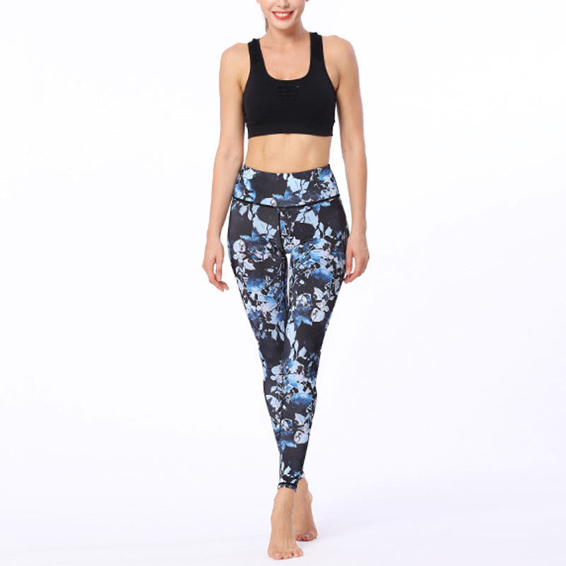 Leggings deportivos de fitness con estampado de hojas simples de Mythstone, pantalones de yoga para mujer 