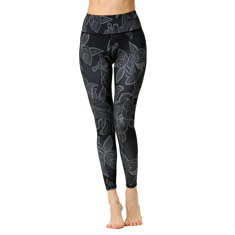 Leggings deportivos de fitness con estampado de hojas simples de Mythstone, pantalones de yoga para mujer 