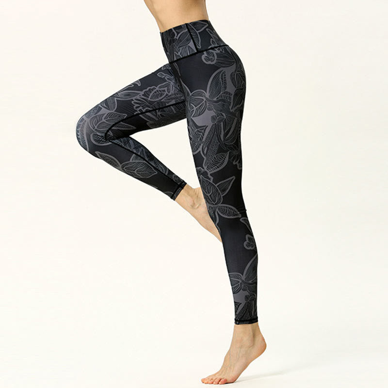 Leggings deportivos de fitness con estampado de hojas simples de Mythstone, pantalones de yoga para mujer 