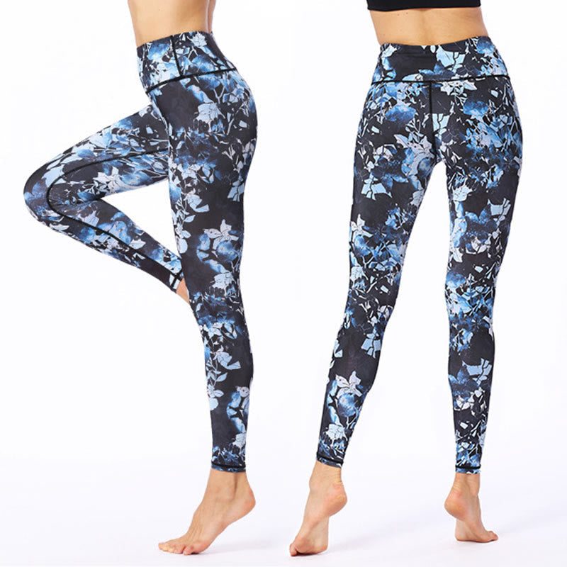 Leggings deportivos de fitness con estampado de hojas simples de Mythstone, pantalones de yoga para mujer 