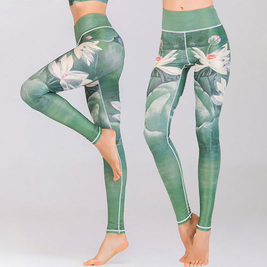 Mythstone Lotus Cherry Blossom Gradient Peacock Print Lycra Fabric Fitness Leggings Women's Yoga Pants