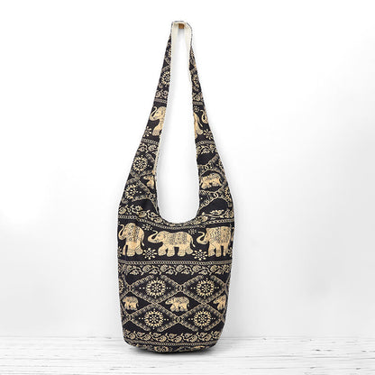 Mythstone Cotton Elephant Stripes Crossbody Bag Shoulder Bag