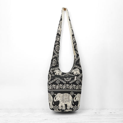 Mythstone Cotton Elephant Stripes Crossbody Bag Shoulder Bag