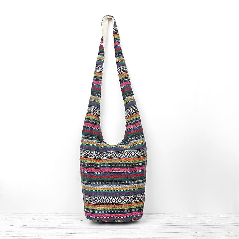 Mythstone Cotton Stripes Pattern Crossbody Bag Shoulder Bag