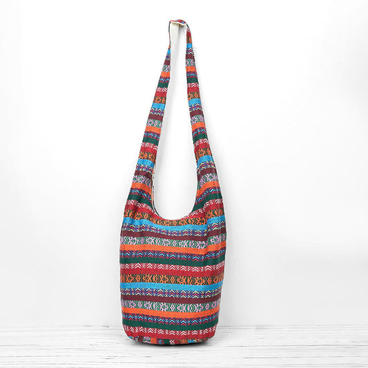 Mythstone Colored Geometric Stripes Pattern Cotton Crossbody Bag Shoulder Bag