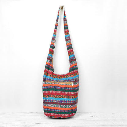 Mythstone Colored Geometric Stripes Pattern Cotton Crossbody Bag Shoulder Bag