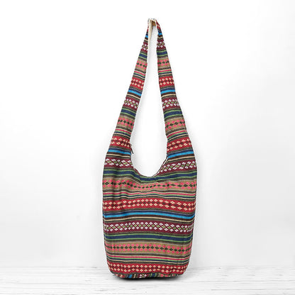 Mythstone Colored Geometric Stripes Pattern Cotton Crossbody Bag Shoulder Bag