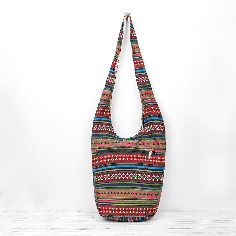 Mythstone Colored Geometric Stripes Pattern Cotton Crossbody Bag Shoulder Bag