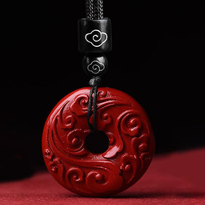 Mythstone Natural Cinnabar Lotus Peace Buckle Blessing Necklace String Pendant