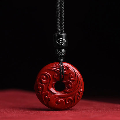 Mythstone Natural Cinnabar Lotus Peace Buckle Blessing Necklace String Pendant