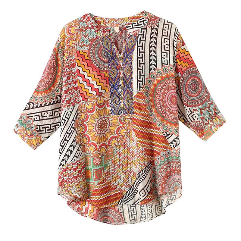 Mythstone Women's Mandala Geometry Half Button Shirt