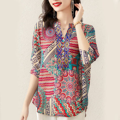 Mythstone Women's Mandala Geometry Half Button Shirt