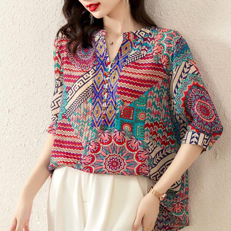 Mythstone Women's Mandala Geometry Half Button Shirt