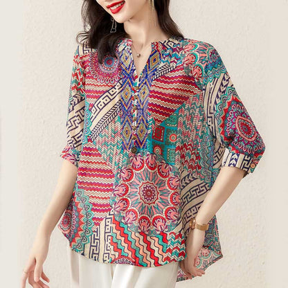 Mythstone Women's Mandala Geometry Half Button Shirt