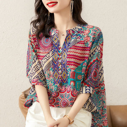 Mythstone Women's Mandala Geometry Half Button Shirt