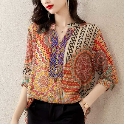 Mythstone Women's Mandala Geometry Half Button Shirt