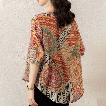 Mythstone Women's Mandala Geometry Half Button Shirt