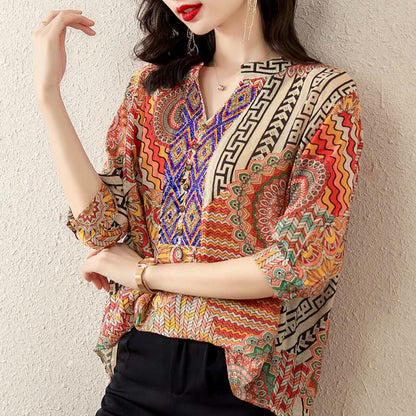 Mythstone Women's Mandala Geometry Half Button Shirt