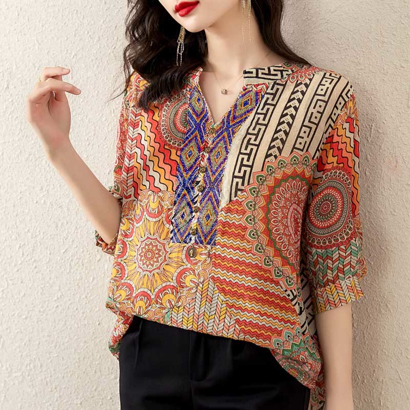 Mythstone Women's Mandala Geometry Half Button Shirt