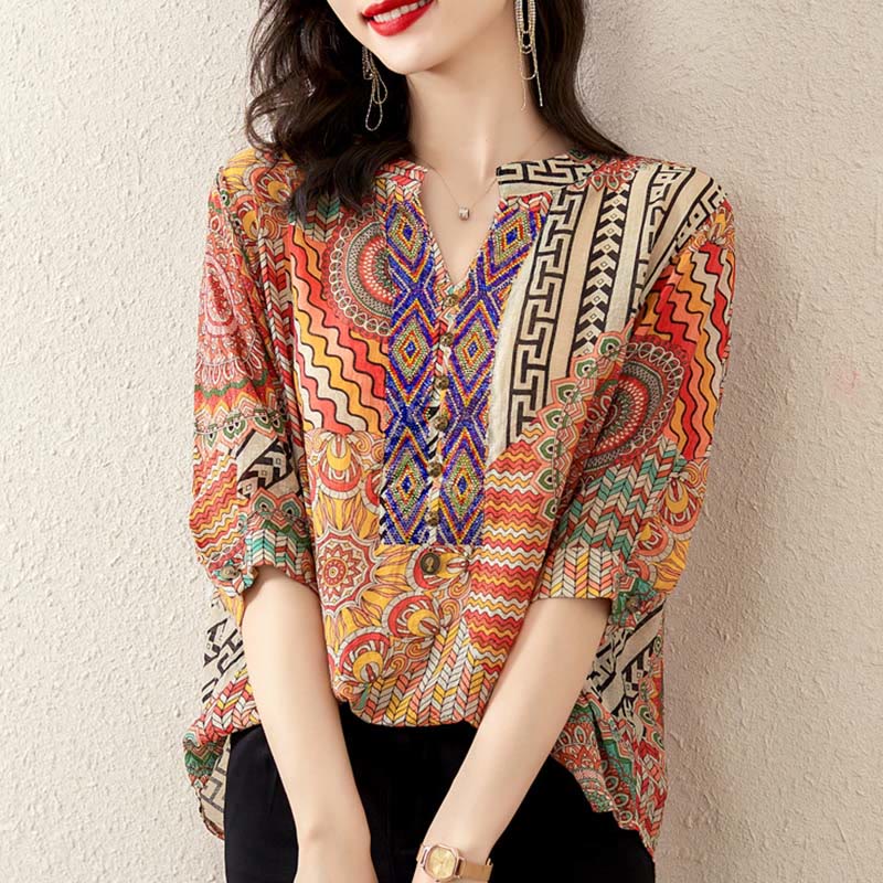 Mythstone Women's Mandala Geometry Half Button Shirt