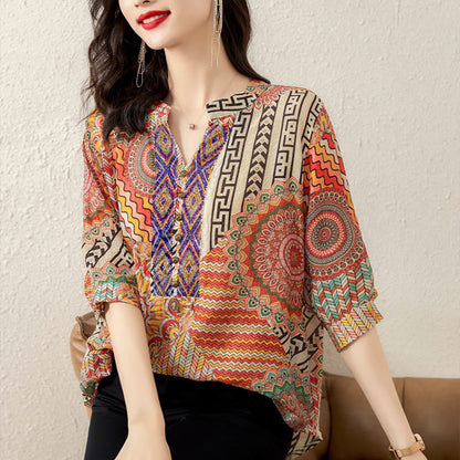 Mythstone Women's Mandala Geometry Half Button Shirt