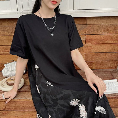 Mythstone Casual Flower Jacquard Short Sleeve T-Shirt Midi Dress