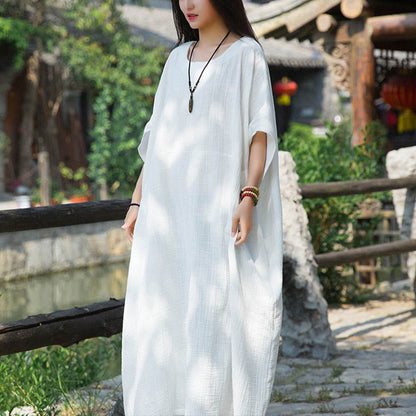 Mythstone Solid Color Loose Batwing Sleeve Maxi Dress With Pockets