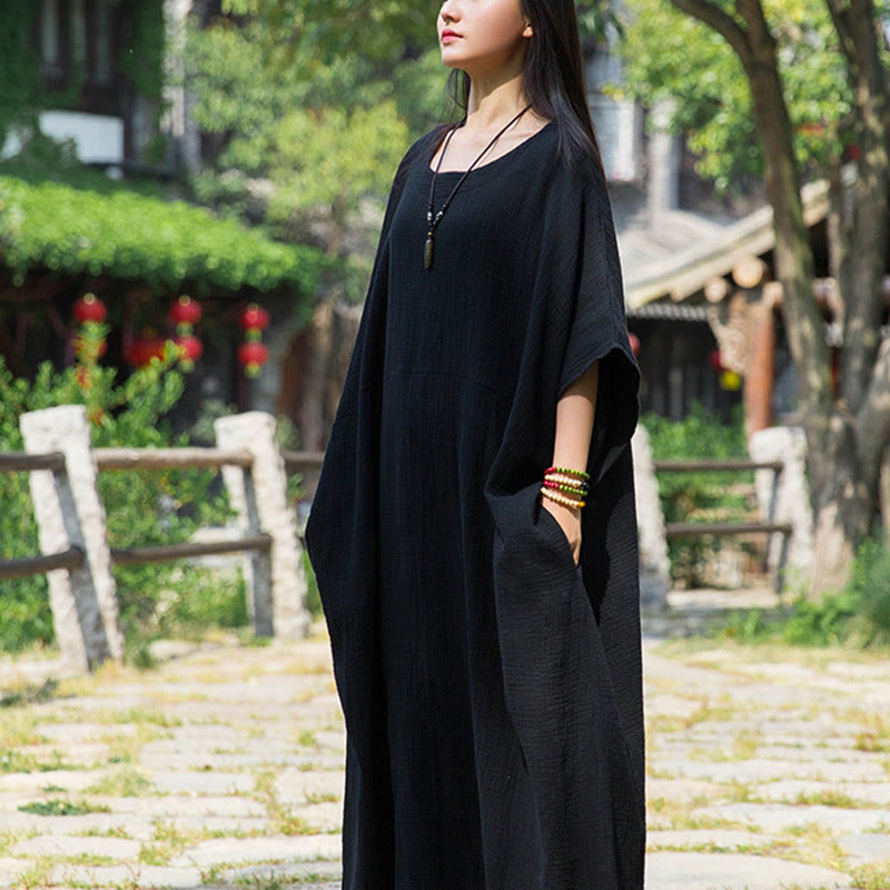 Mythstone Solid Color Loose Batwing Sleeve Maxi Dress With Pockets