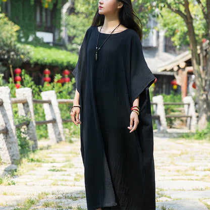 Mythstone Solid Color Loose Batwing Sleeve Maxi Dress With Pockets