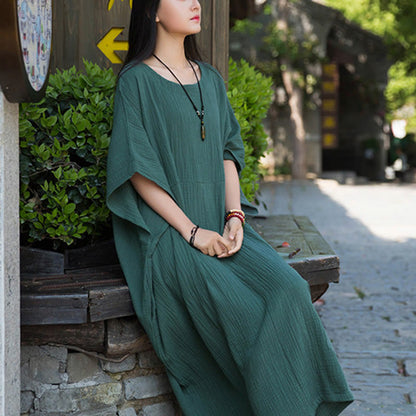 Mythstone Solid Color Loose Batwing Sleeve Maxi Dress With Pockets