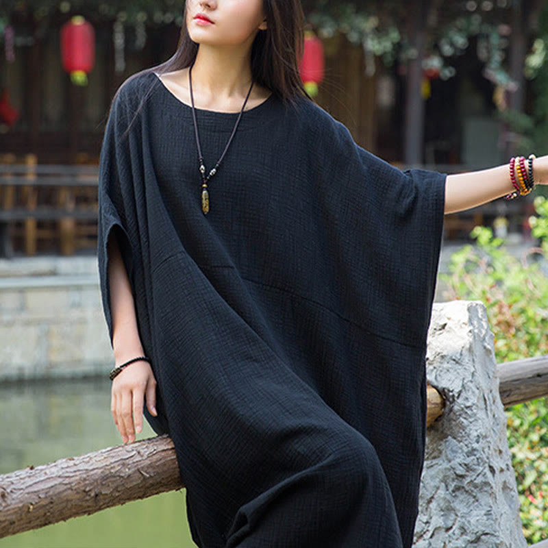 Mythstone Solid Color Loose Batwing Sleeve Maxi Dress With Pockets