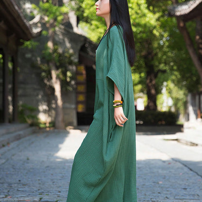 Mythstone Solid Color Loose Batwing Sleeve Maxi Dress With Pockets