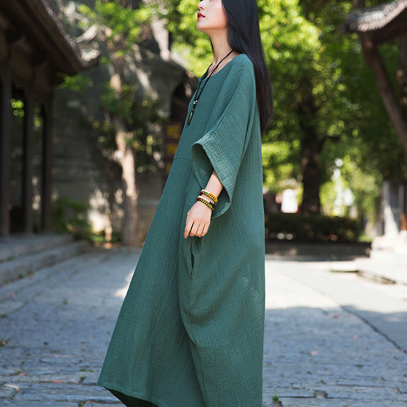 Mythstone Solid Color Loose Batwing Sleeve Maxi Dress With Pockets