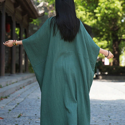 Mythstone Solid Color Loose Batwing Sleeve Maxi Dress With Pockets