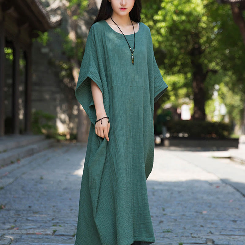 Mythstone Solid Color Loose Batwing Sleeve Maxi Dress With Pockets