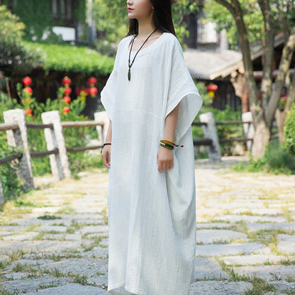 Mythstone Solid Color Loose Batwing Sleeve Maxi Dress With Pockets