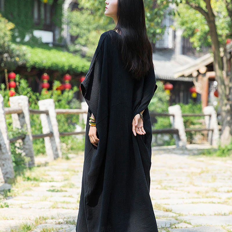 Mythstone Solid Color Loose Batwing Sleeve Maxi Dress With Pockets