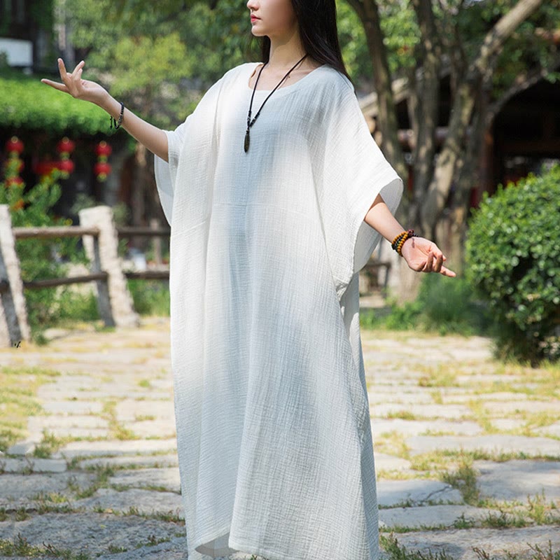 Mythstone Solid Color Loose Batwing Sleeve Maxi Dress With Pockets