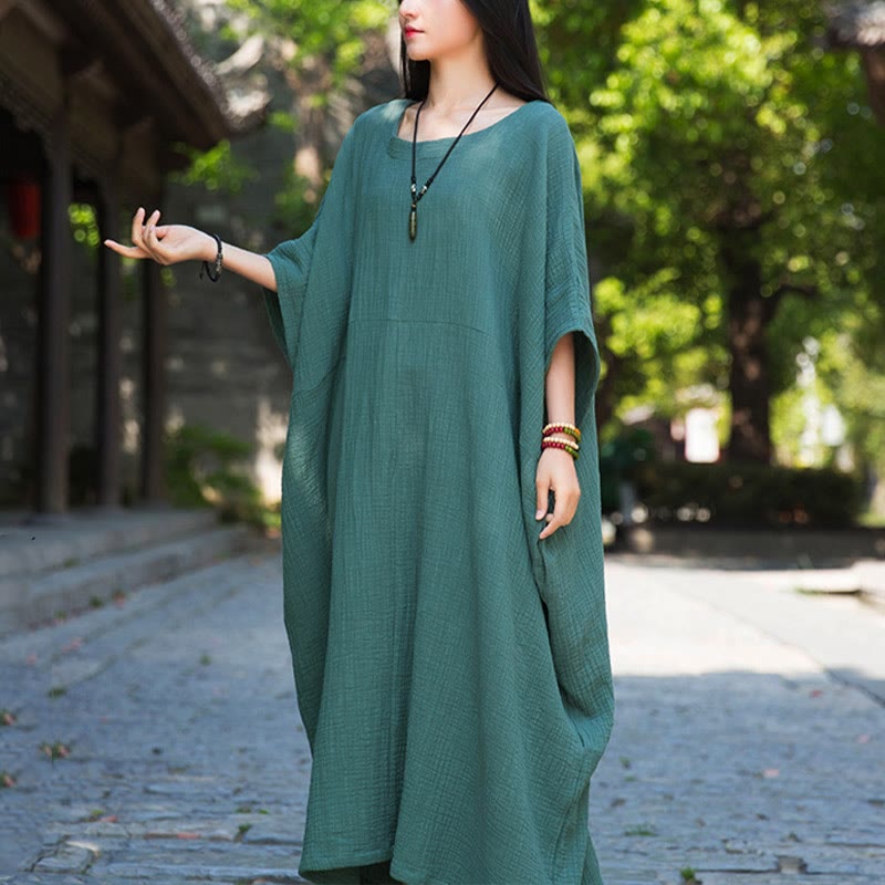 Mythstone Solid Color Loose Batwing Sleeve Maxi Dress With Pockets