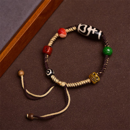 Mythstone Handmade Tibetan Dzi Bead Wealth Braided Rope Bracelet