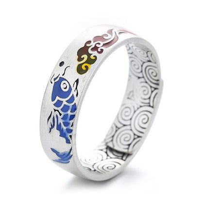 Mythstone 925 Sterling Silver Lucky Koi Fish Auspicious Clouds Wealth Ring