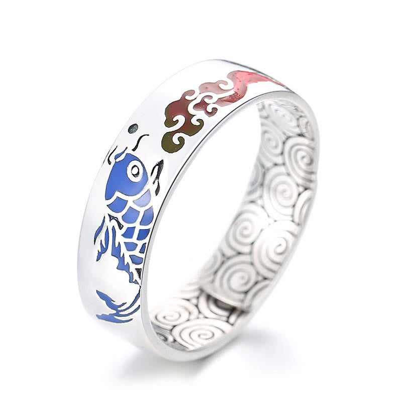 Mythstone 925 Sterling Silver Lucky Koi Fish Auspicious Clouds Wealth Ring