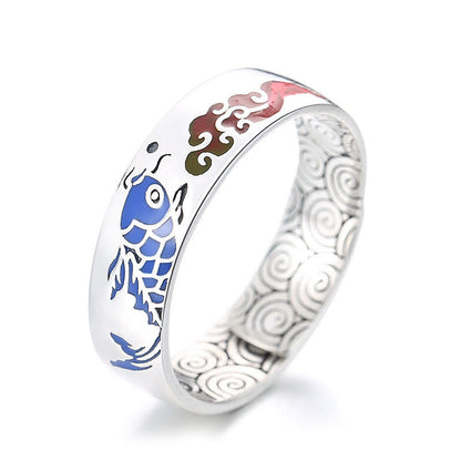 Mythstone 925 Sterling Silver Lucky Koi Fish Auspicious Clouds Wealth Ring