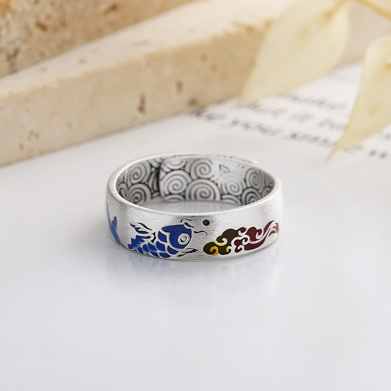 Mythstone 925 Sterling Silver Lucky Koi Fish Auspicious Clouds Wealth Ring