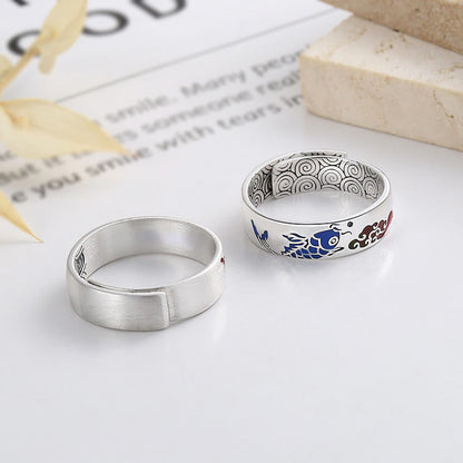 Mythstone 925 Sterling Silver Lucky Koi Fish Auspicious Clouds Wealth Ring